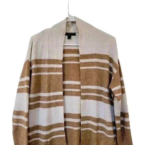 Banana Republic Women's Camel & White Striped Acrylic/Nylon/Spandex Knit Open Fr - Picture 3 of 11